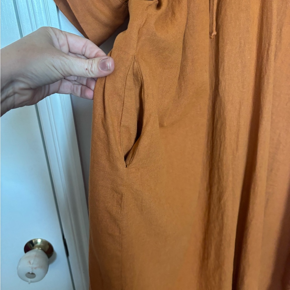 Zara burnt orange linen midi short sleeve Dress - Picture 2 of 7
